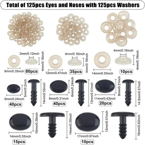 1 Box Safety Eyes and Noses Plastic Craft Doll Eyes with Washers Oval