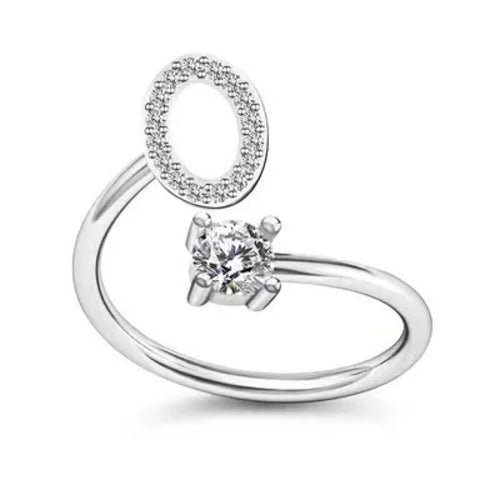 LATS Zircon Initial A-Z Letter Rings for Women Girl Adjustable Opening