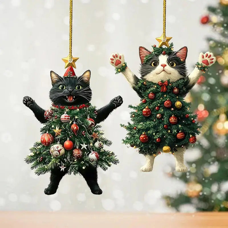 1PC Christmas Tree Pendants Cute Cat Hanging Ornaments for Car