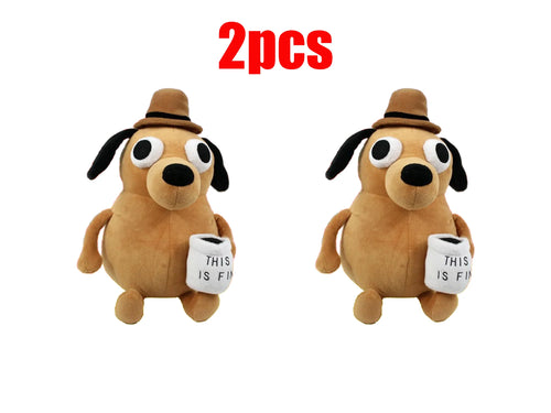 25cm This Is Fine Meme Coffee Dog Plush Toy Soft Stuffed Doll Stuffed