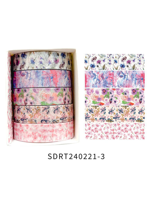 5 rolls of boxed romantic flower handbook tape, cute DIY fresh