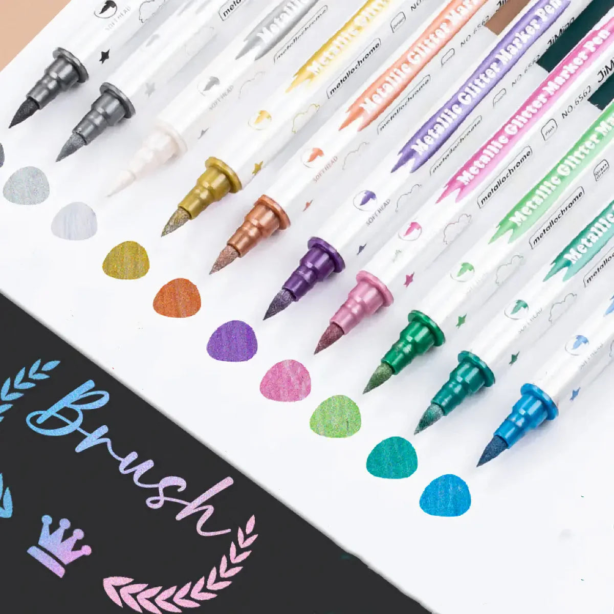 10pcs Metallic Glitter Dual Tip Marker Pens, with Brush And Fine nibs,