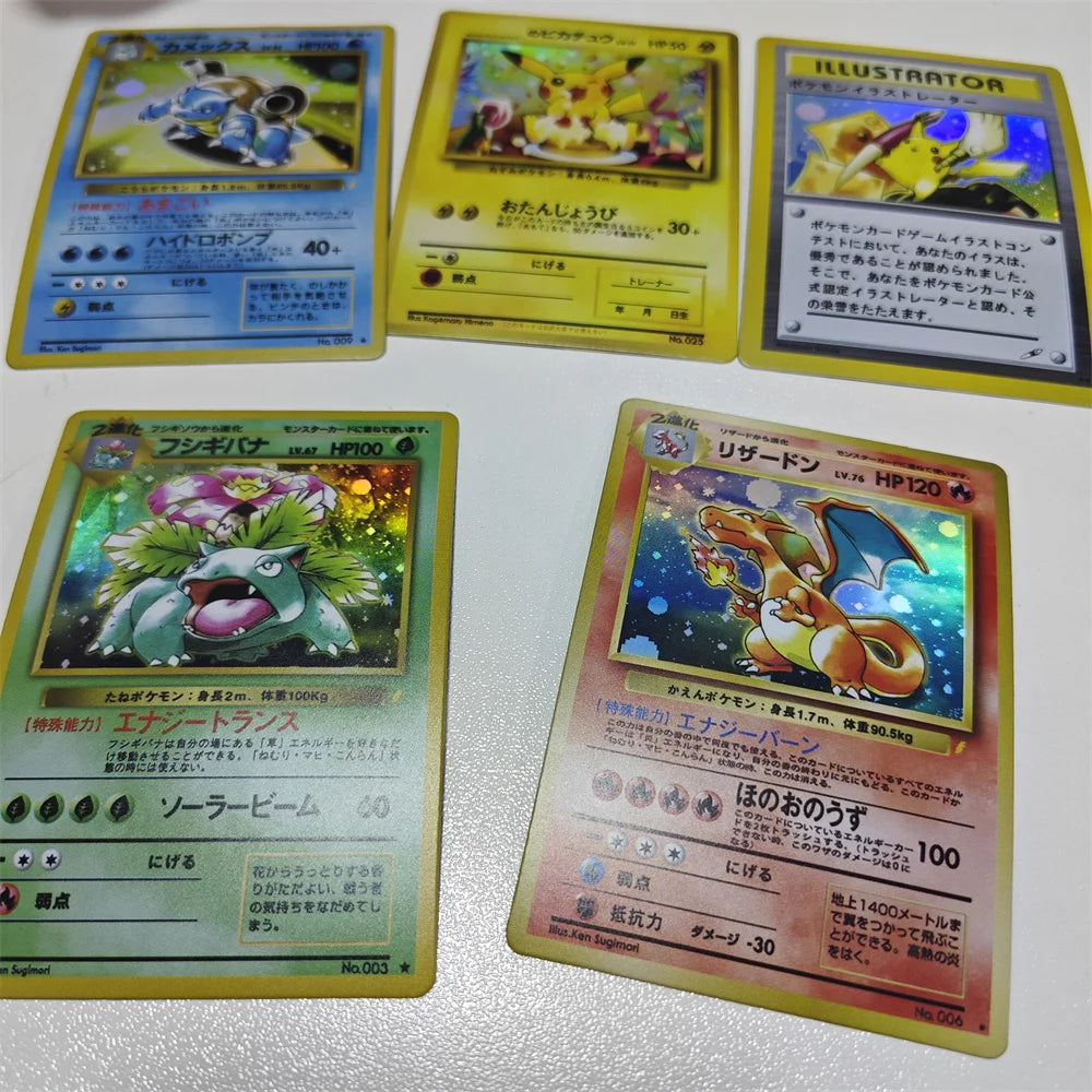 5 Set 1st Pkm Collect Cards Old Version Card Back Charizard DIY PTCG