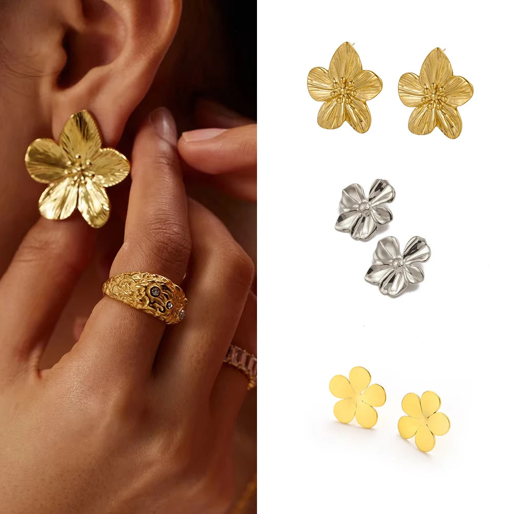 CARLIDANA Flower Stainless Steel Statement Earrings for Women Floral