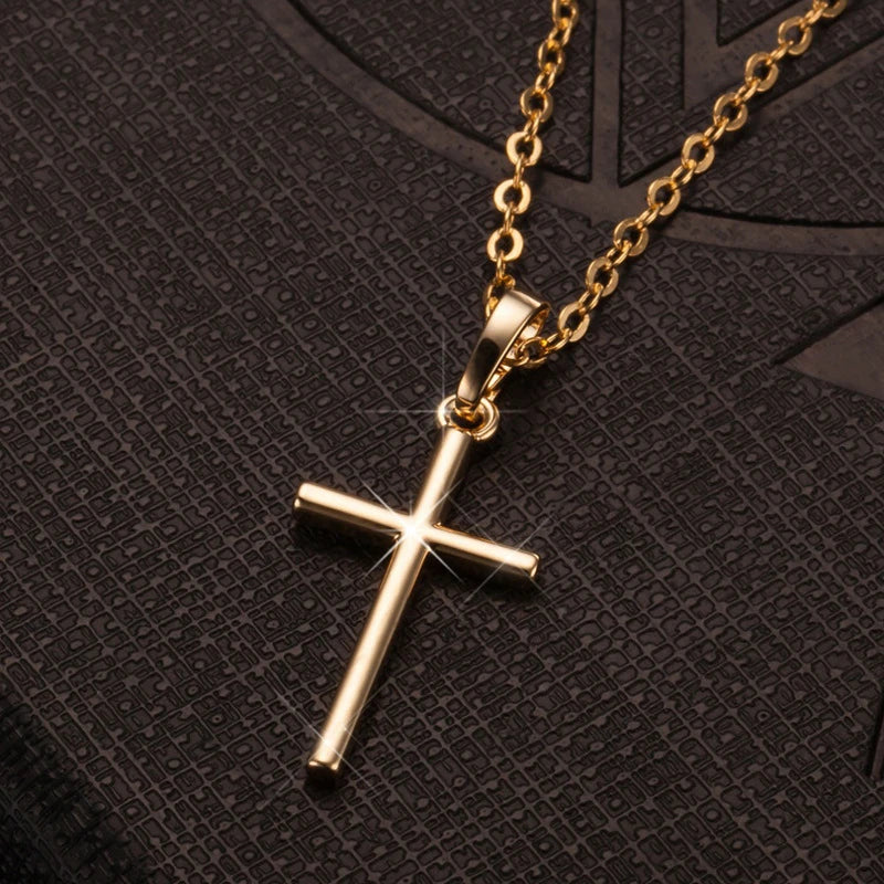 Fashion Christian Jesus Cross Necklaces Silver Color Long Chain Simple