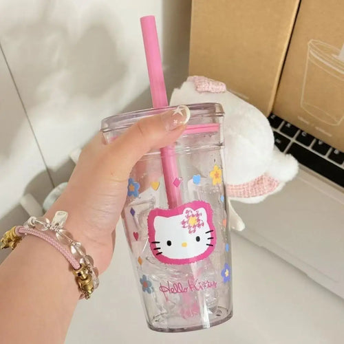 Sanrio Hello Kitty Pink Straw Cup Large-Capacity Transparent Plastic