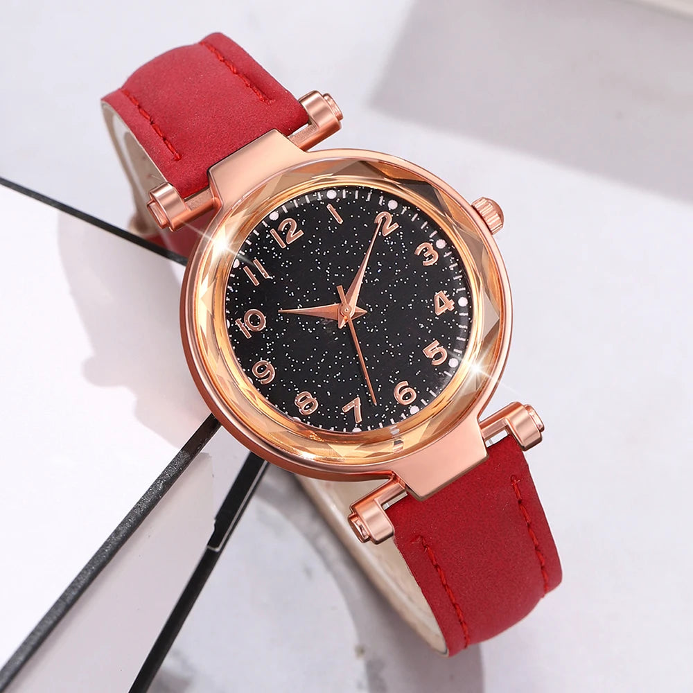 5/6 PCS/Set Red Women's Watch With Minimalist Elements Dial Quartz