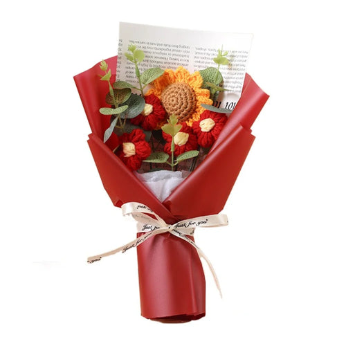 Artificial Flower Crochet Bouquet Handmade Anniversary Sunflower Daisy