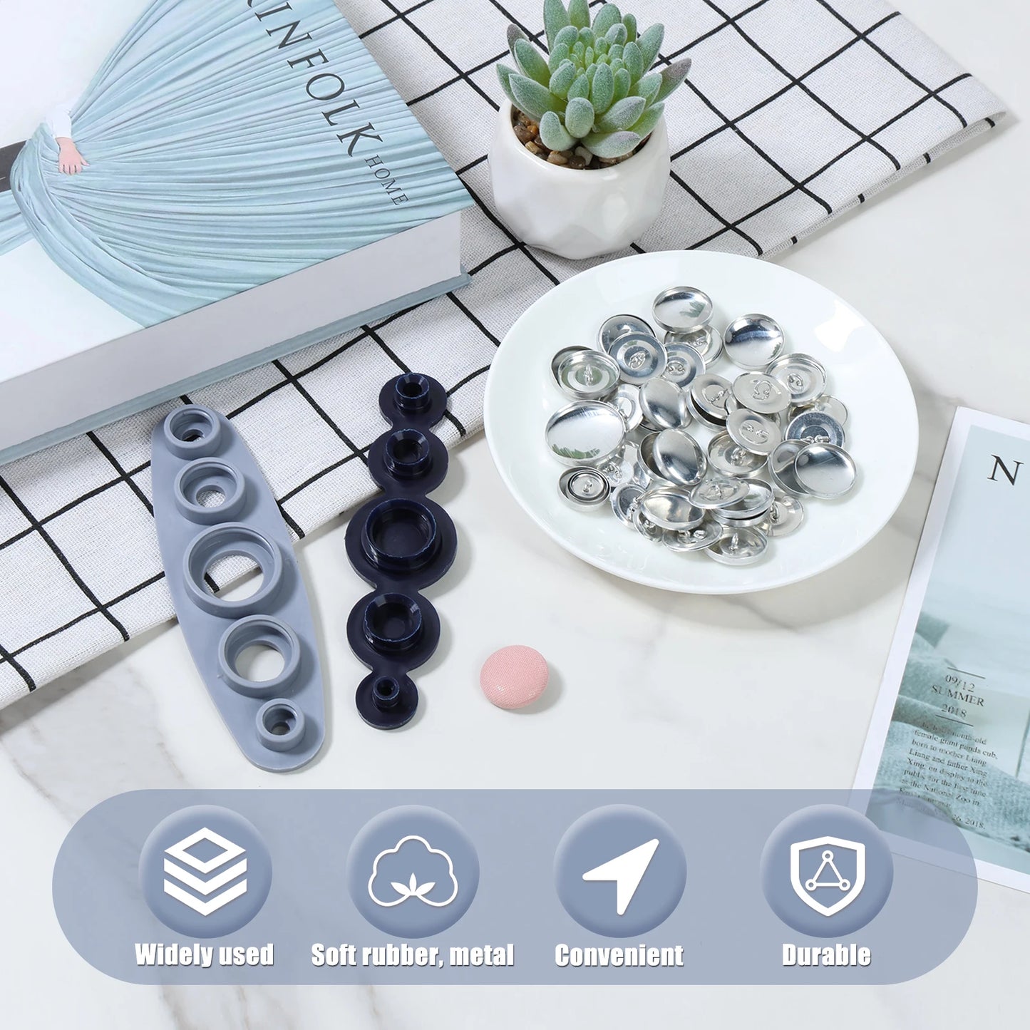 100 Pcs Cover Button Kit 5 Different Size Cover Buttons with 5 in 1
