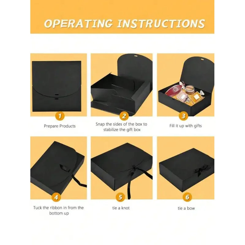1/5pcs Black Gift Box With Lid, Deluxe Black Gift Box With Ribbon,