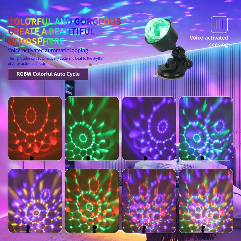 RGB LED Stage Disco Light Rotating DJ Ball Strobe Sound Control Magic