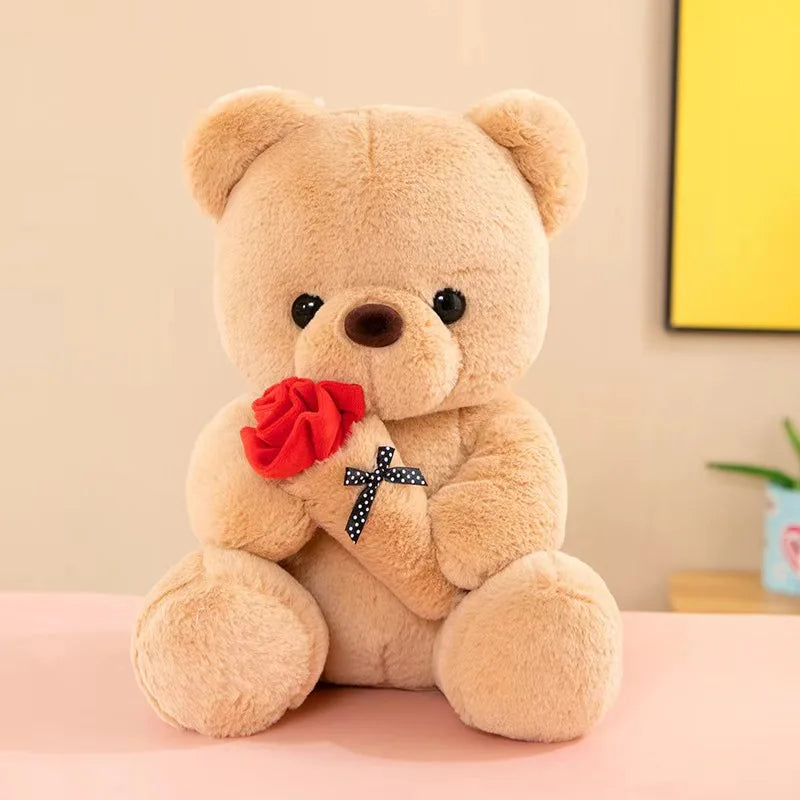 Cute Rose Bear Plush Toy Stuffed Animal Doll Romantic Gift for