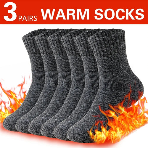 3 Pairs Winter Thick Warm Men’s Wool Socks Outdoor Thermal
