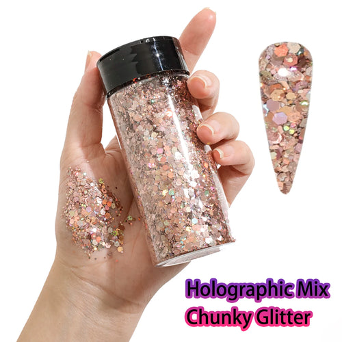 1Bottle Holographic Chunky Glitter 80g Craft Glitter Powder Mixed