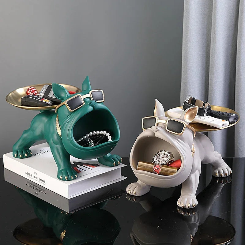 Resin Dog Statue Bulldog Statue Storage Tray Animal Decoration Resin