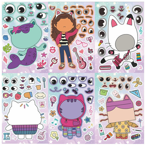 6/12Sheets Gabby's Dollhouse Make A Face Puzzle Stickers Kids Make