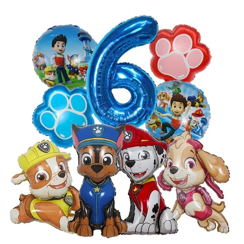 9pcs Cartoon Paw Patrol Theme Foil Balloon Number Balloon Childrens