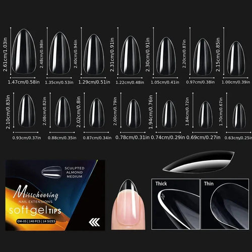 120/140pcs Exquisite box set Almond False Nail Tips Clear Matt Soft