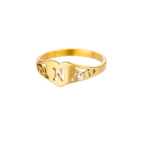 Fashion Hollow Initial Letter Heart Rings For Women Gold Color