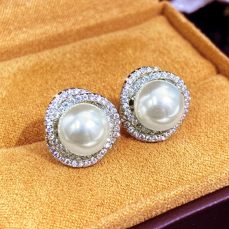 ZAKOL Shiny Imitation Pearl Stud Earrings Fashion Cross Design