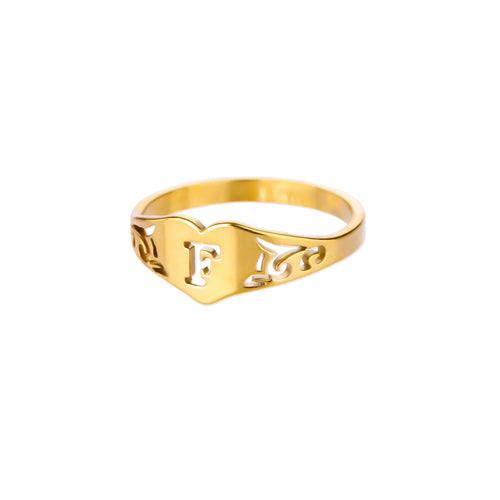 Fashion Hollow Initial Letter Heart Rings For Women Gold Color