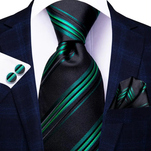 Black Red Striped Silk Wedding Tie For Men Handky Cufflink Gift Men
