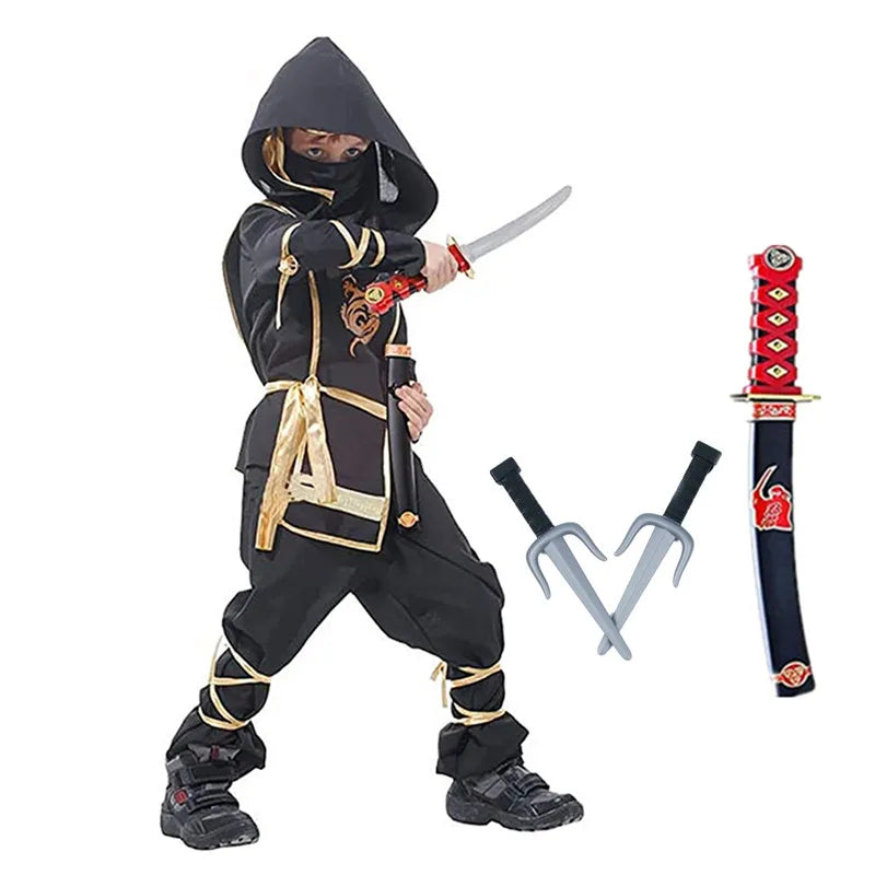 Red Ninja Costume Boy Halloween Japanese Samurai Costume Kid Ninja