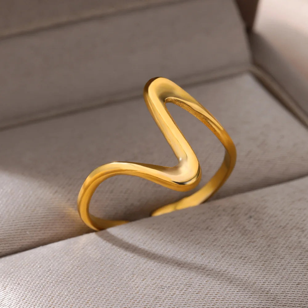 Stainless Steel Rings for Women Waterproof Open Gold Color Ring