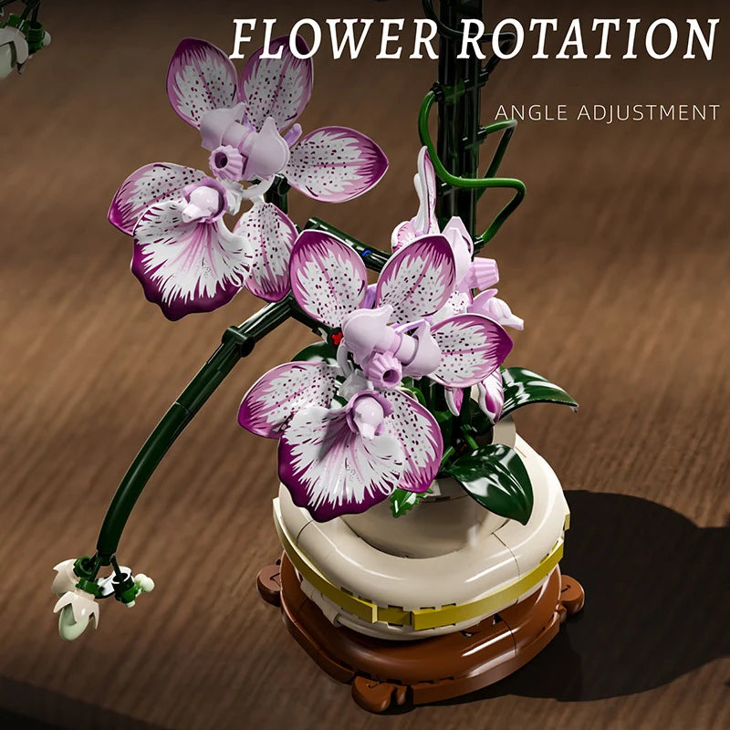 Creative Orchid Cymbidium Eternal Flowers Potted Plant Building Blocks