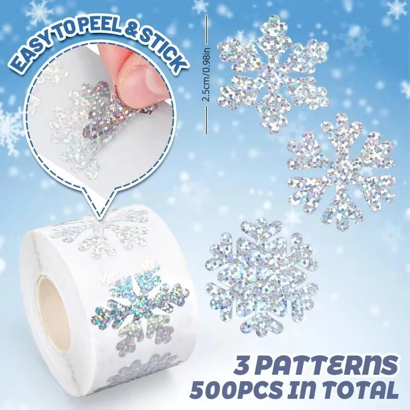 500pcsLaser Christmas Snowflake Stickers，Christmas Holiday Gift