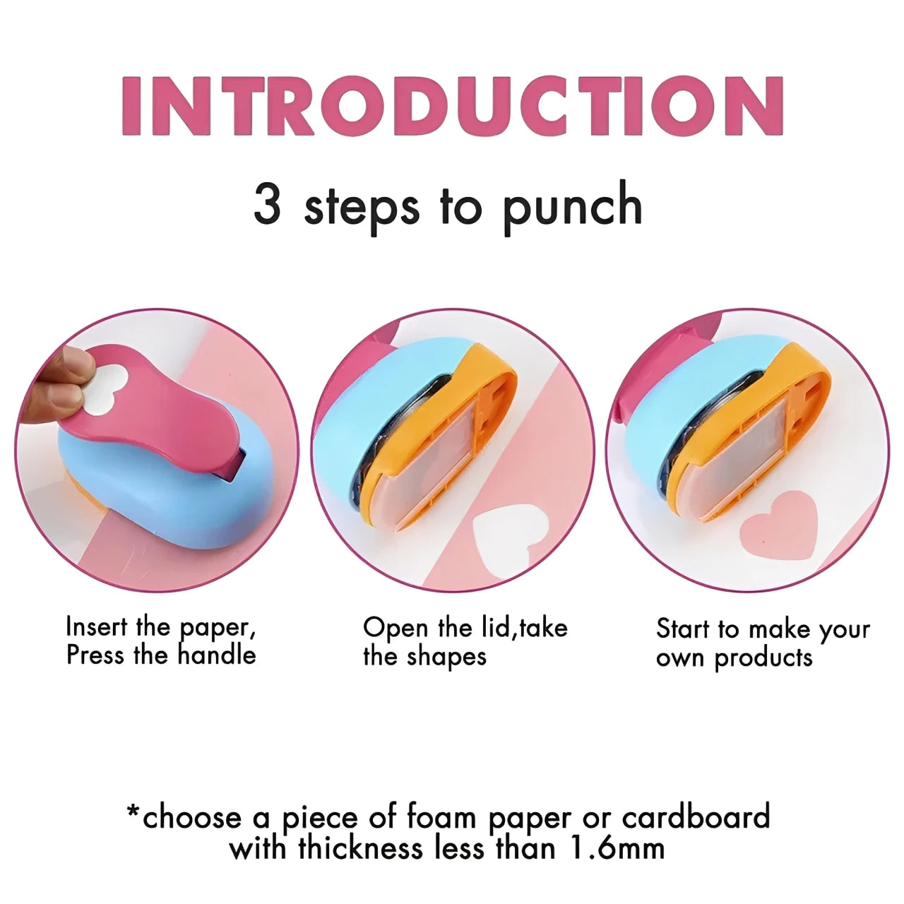 8/16/25/38/50mm Random Color Heart Shaped Hole Punch DIY Craft Hole
