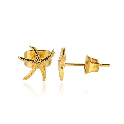 Vintage Summer Starfish Stainless Steel Stud Earrings For Women Simple