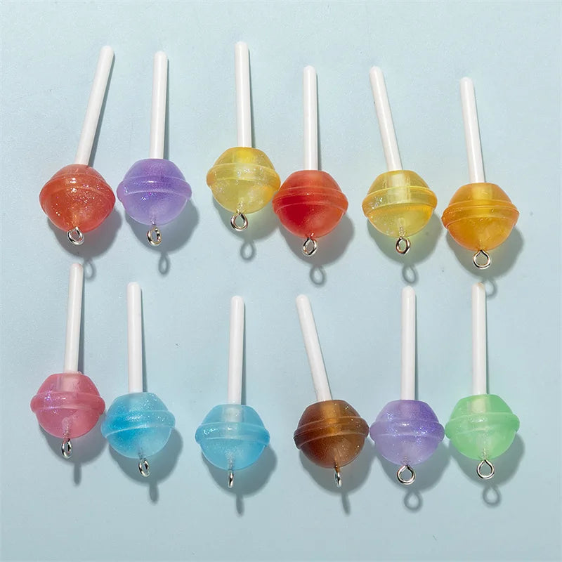 10Pcs Colorful Sugar Candy lollipop Resin Charms Kawaii 3D Pendant
