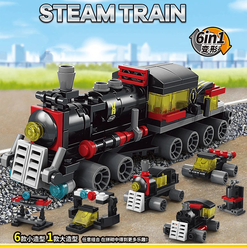 NEW DIY 6in1 Train Track Robot Helicopter Vehicle Building Blocks Kit