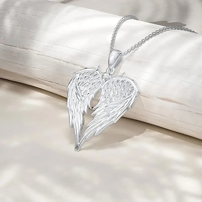 Crystal Angel Wings Heart Pendant Necklaces For Women Jewelry