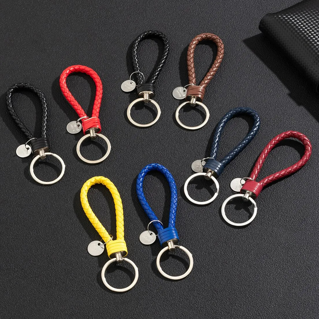 2Pcs/Set PU Leather Braided Woven Rope Keychain DIY Bag Pendant Key