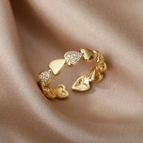 Zircon Geometric Heart Rings For Women Stainless Steel Gold Color