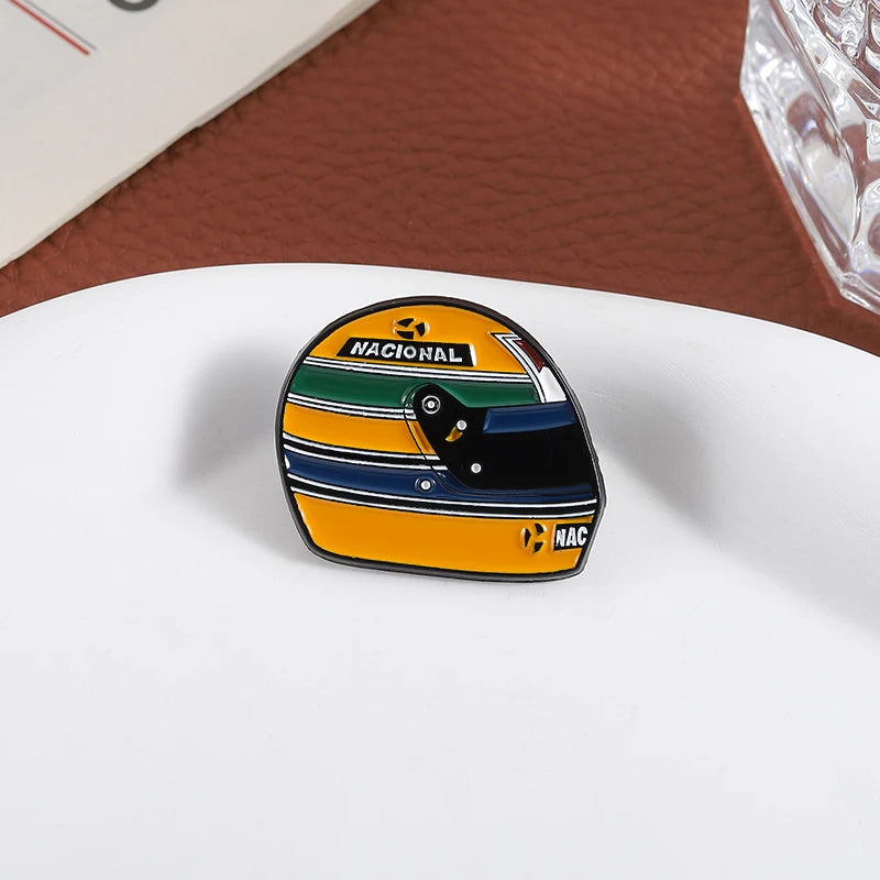 F1 Racing Driver Enamel Pins Custom Ayrton Senna Helmet