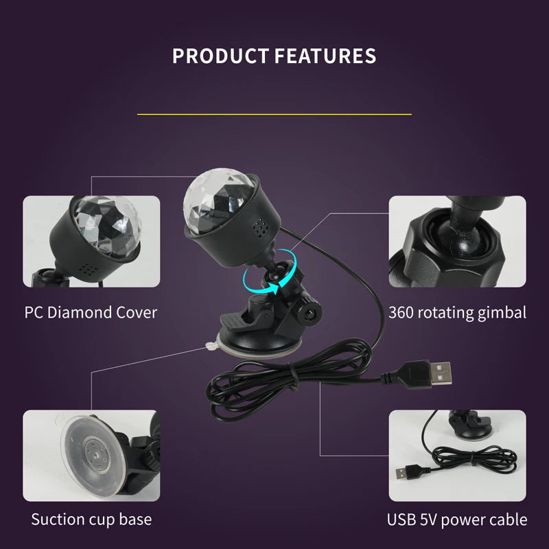 RGB LED Stage Disco Light Rotating DJ Ball Strobe Sound Control Magic
