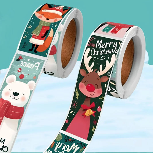 120pcs Christmas Stickers Roll - Cute Santa Polar Bear, Merry