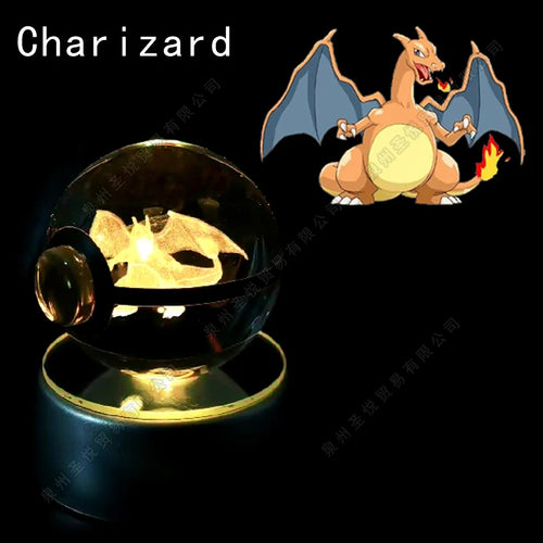 Pokemon Crystal Ball 3D Pikachu Gengar Mewtwo Night Light Lamp