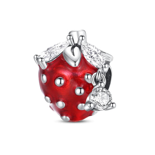 New 925 Silver Color Strawberry Cherry Fruit Series Charms Beads Fit