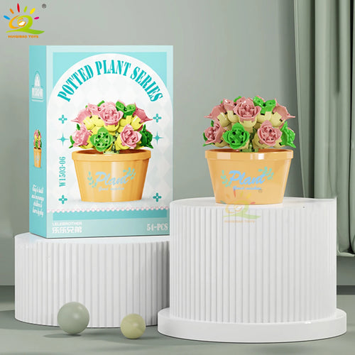 HUIQIBAO MOC Flower Succulent Potted Model Building Block DIY Eternal