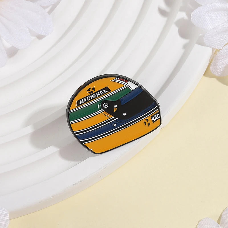 F1 Racing Driver Enamel Pins Custom Ayrton Senna Helmet