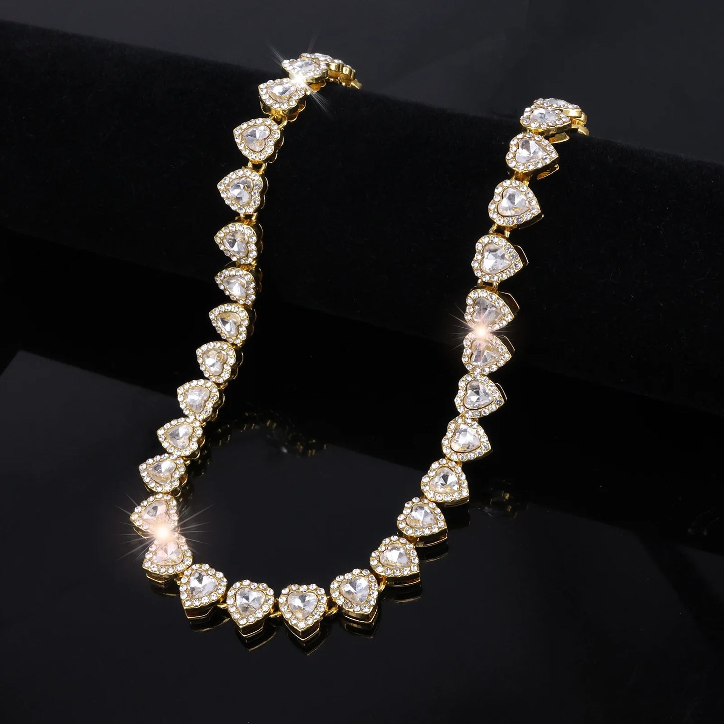 ZAKOL 45CM New Hip Hop Tennis Chain Bracelet Necklace Shiny Heart