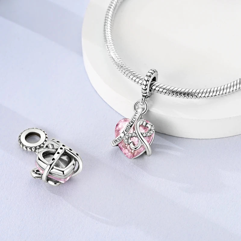 Original 925 Sterling Silver Heart Love Charms Beads Pendant Fit