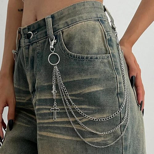 Salircon Punk Multilayer Metal Star Pendant Pant Chain Hip Hop Waist