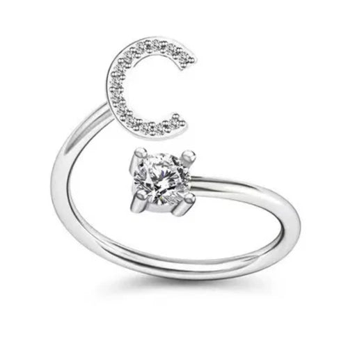LATS Zircon Initial A-Z Letter Rings for Women Girl Adjustable Opening
