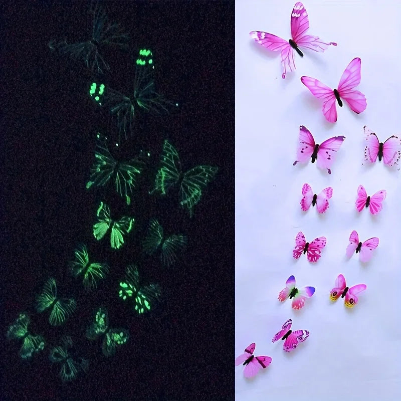New 12Pcs Fashion 3D Luminous Butterfly Creative Wall Sticker For DIY