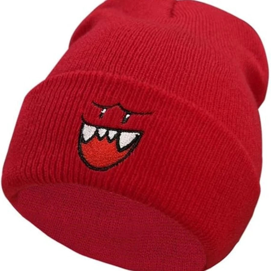 1pc Embroidered Happy Face Knitted Hat - Cute and Warm Winter Hat for